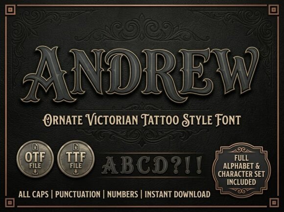 Andrew: The Ornate Victorian Tattoo Style Font